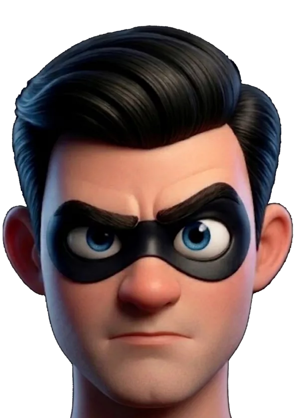 The Imposter Game mascot, masked and smug